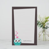 Eulen-und Liebe-Herz-Anmerkungs-Papier Briefpapier (Stehend Vorderseite)