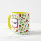 Eulen und Pilze Niedlich Name des Retro Tasse (Vorderseite Links)