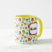 Eulen und Pilze Niedlich Name des Retro Tasse (VorderseiteRechts)