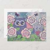 Eulen unter Blume Postkarte (Vorne/Hinten)