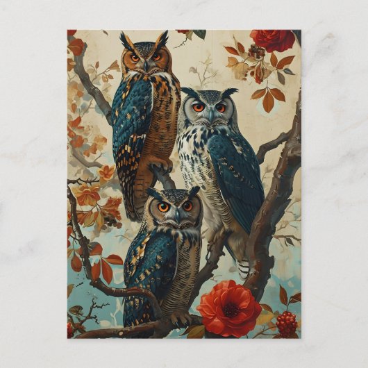 Eulen Vintage Postkarte (Vorderseite)