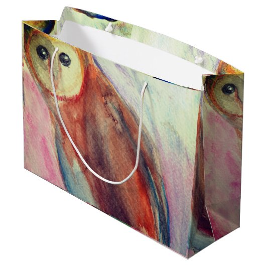 Eulen-Vogel-Kunst Große Geschenktüte (Rückseite Schrägansicht)