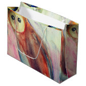 Eulen-Vogel-Kunst Große Geschenktüte (Vorderseite Schrägansicht)