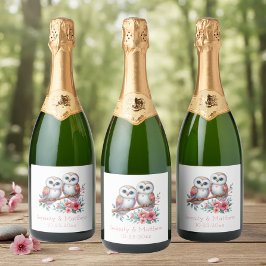 Eulen-Wald-Boho-Landhochzeit Schaumweinetikett