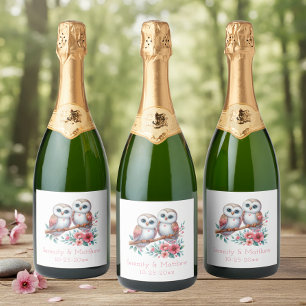 Eulen-Wald-Boho-Landhochzeit Schaumweinetikett
