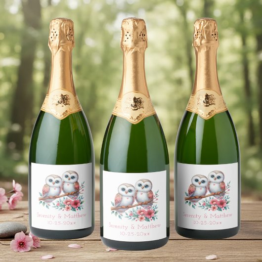 Eulen-Wald-Boho-Landhochzeit Schaumweinetikett