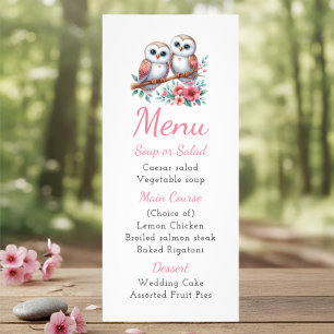Eulen-Wald-Boho-Landhochzeitsmenü Werbekarte