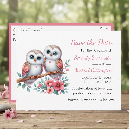 Eulen-Wald-Boho-Rustikale-Land-Hochzeit-Save-Date- Postkarte
