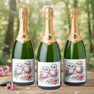 Eulen-Wald-Boho-Rustikale-Landhochzeit Schaumweinetikett