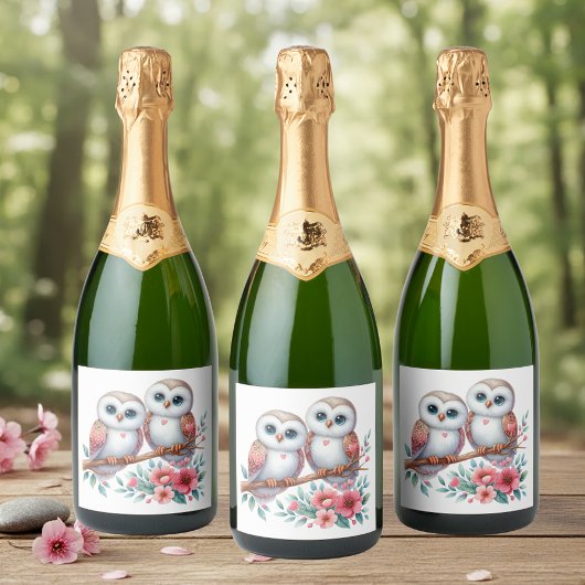 Eulen-Wald-Boho-Rustikale-Landhochzeit Schaumweinetikett