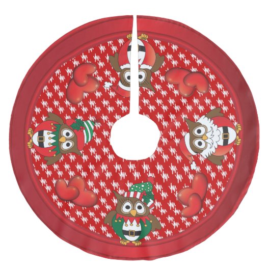 Eulen-Weihnachtsspaß Polyester Weihnachtsbaumdecke (Vorderseite)