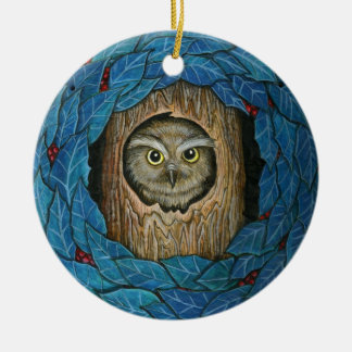 Eulen-Weihnachtsverzierung Keramikornament