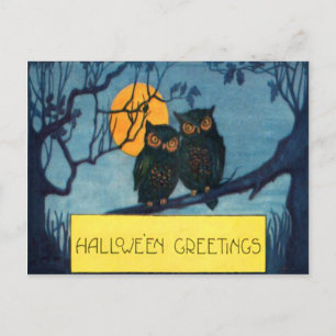 Eulenbaum Nacht Vollmond Halloween Postkarte