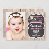 Eulengeburtstags-Fotoeinladungen, Mädchenwaldland Einladung (Vorne/Hinten)