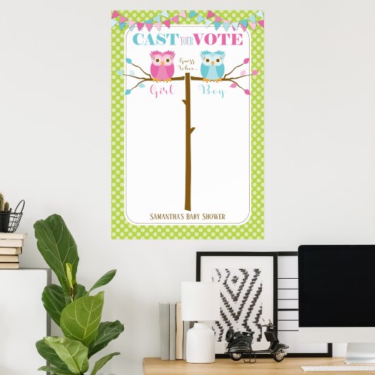 Eulengeschlecht offenbart Baby Shower Voting Game Poster (Heimbüro)