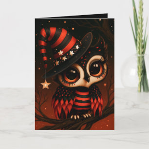 Eulenhexen-Halloween-Kostenümbild-Illustration Karte