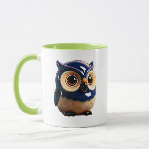 Eulenillustration Glänzend Süße Blaue Tasse