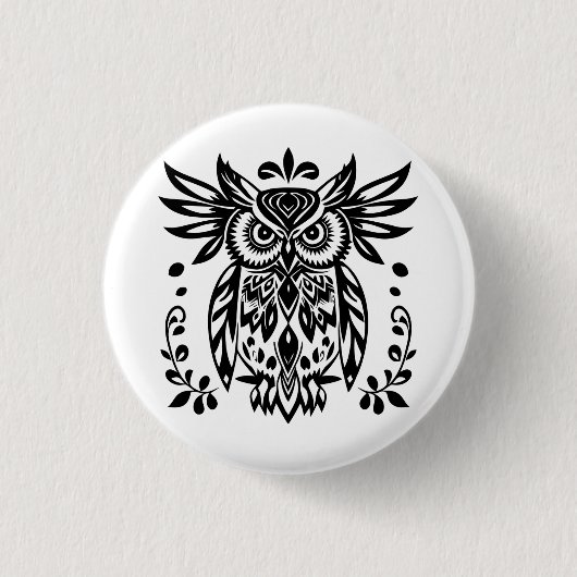 Eulenliebhaber Rustikale Waldlandschaften Schwarz Button (Vorderseite)