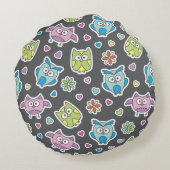 Eulenmuster Rundes Kissen (Rückseite)