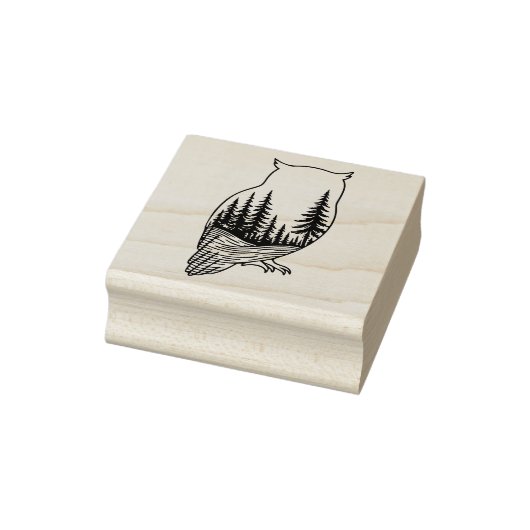Eulensilhouette mit Waldszene Gummistempel (Stempel)