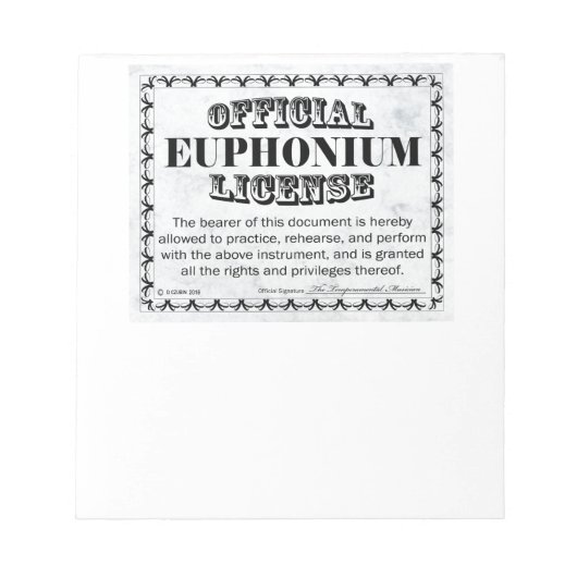 Euphonium-Lizenz Notizblock (Vorderseite)