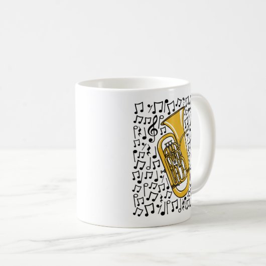 Euphonium mit musikalischen Noten, Messingmusiker Kaffeetasse (VorderseiteRechts)