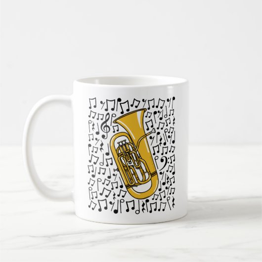 Euphonium mit musikalischen Noten, Messingmusiker Kaffeetasse (Links)