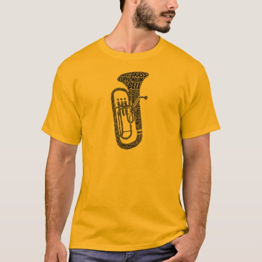 Euphonium Shaped Word Art Black Text T-Shirt (Vorderseite)