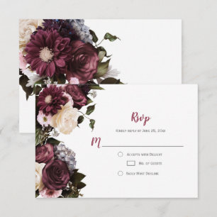Euphoria Boho Burgund Rosa Weiß Floral RSVP Karte