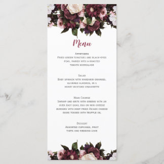 Euphoria Burgundy und Pink Floral Bouquet Wedding Menükarte