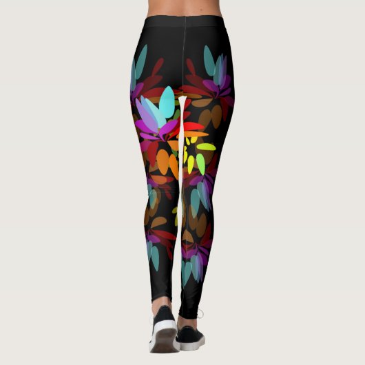 Euphorische Moder Hippie-Regenbogen-Blumenblätter Leggings (Rückseite)