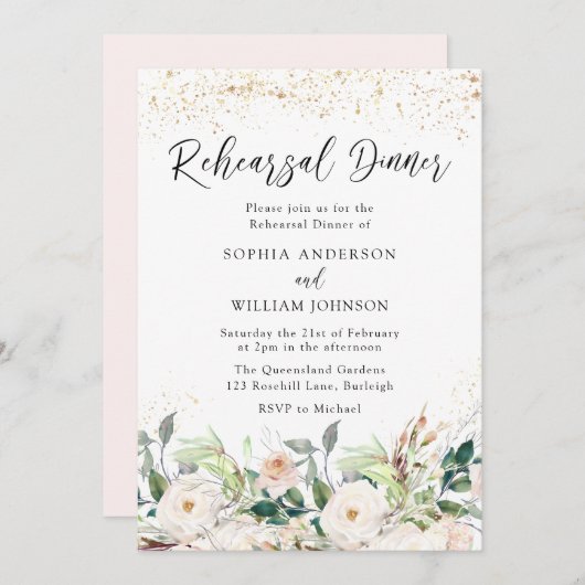 Euphorisches Erröten und Weiße Blume Probe Abendes Einladung (Vorne/Hinten)