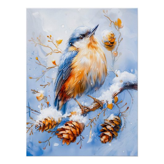 Eurasian Nuthatch in beeindruckender Stilmalerei Poster (Vorderseite)