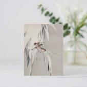 Eurasian Tree Sparrow in Snow, Watanabe Seitei Postkarte (Stehend Vorderseite)