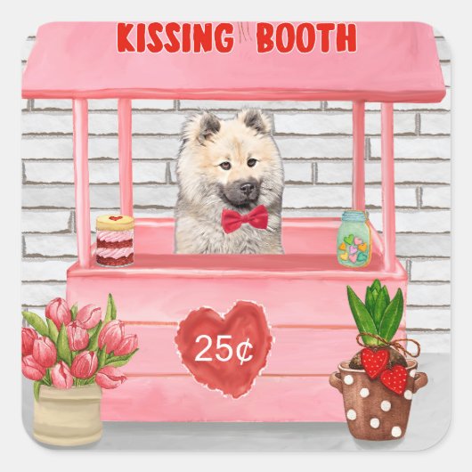 Eurasier Dog Valentine's Day Kissing Booth Quadratischer Aufkleber (Vorderseite)