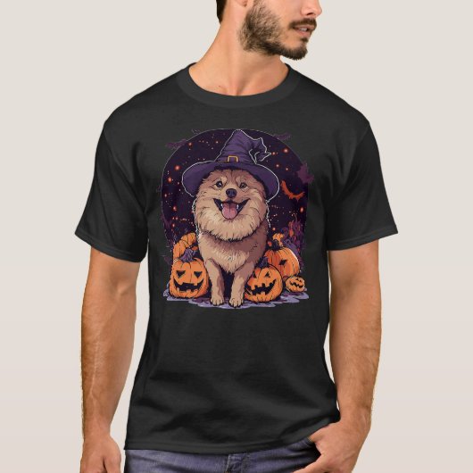Eurasier Dog Whitch Hat Halloween Pumpkin Spooky H T-Shirt (Vorderseite)