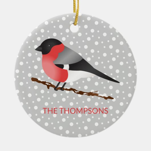 Eurasische Bullfinch & Kundenname Weihnachten Keramik Ornament (Vorne)