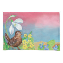 Eurasische Wren & Snowdrop & Primroses Kissenbezug