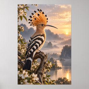 Eurasischer Wiedehopf bei goldenem Sonnenuntergang Poster