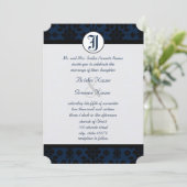 Eure Foto Navy & Black Damask Hochzeit Einladung (Stehend Vorderseite)