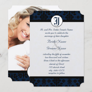 Eure Foto Navy & Black Damask Hochzeit Einladung