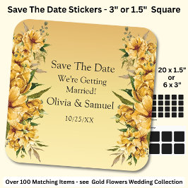 Eure Namen, Save The Date, goldgelbe Blumen Quadratischer Aufkleber