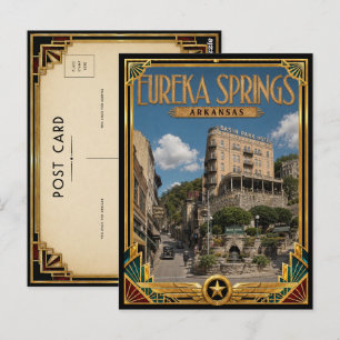 Eureka Springs Arkansas Vintage Art Deco Goldenes  Postkarte