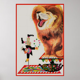 Euro Circ Clown und Löwe Vintage-Attraktionsposter Poster