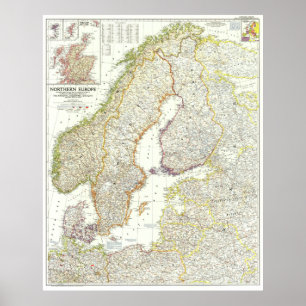 " Europa: 1954 Nordeuropa detailliert MAP ... Poster