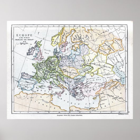 Europa am Tod Charles des Großen: 814 n.Chr. Poster (Vorne)