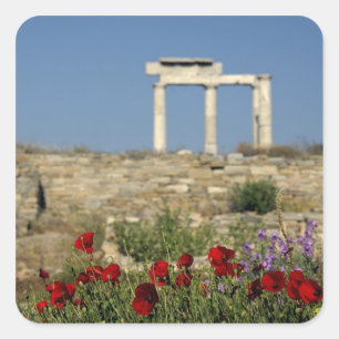 Europa, Griechenland, Kykladen, Delos. Säulenruine Quadratischer Aufkleber
