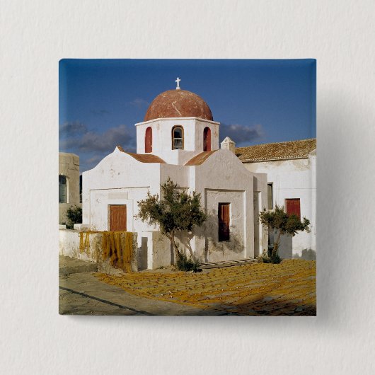 Europa, Griechenland, Mykonos. Fischernetze trocke Button (Vorderseite)