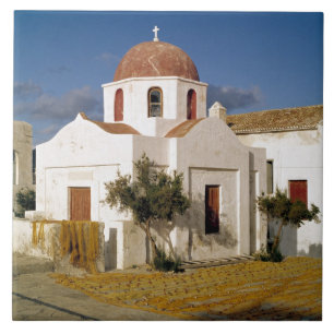 Europa, Griechenland, Mykonos. Fischernetze trockn Fliese