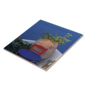 Europa, Griechenland, Santorini. Terrasse mit Meer Fliese (Seite)